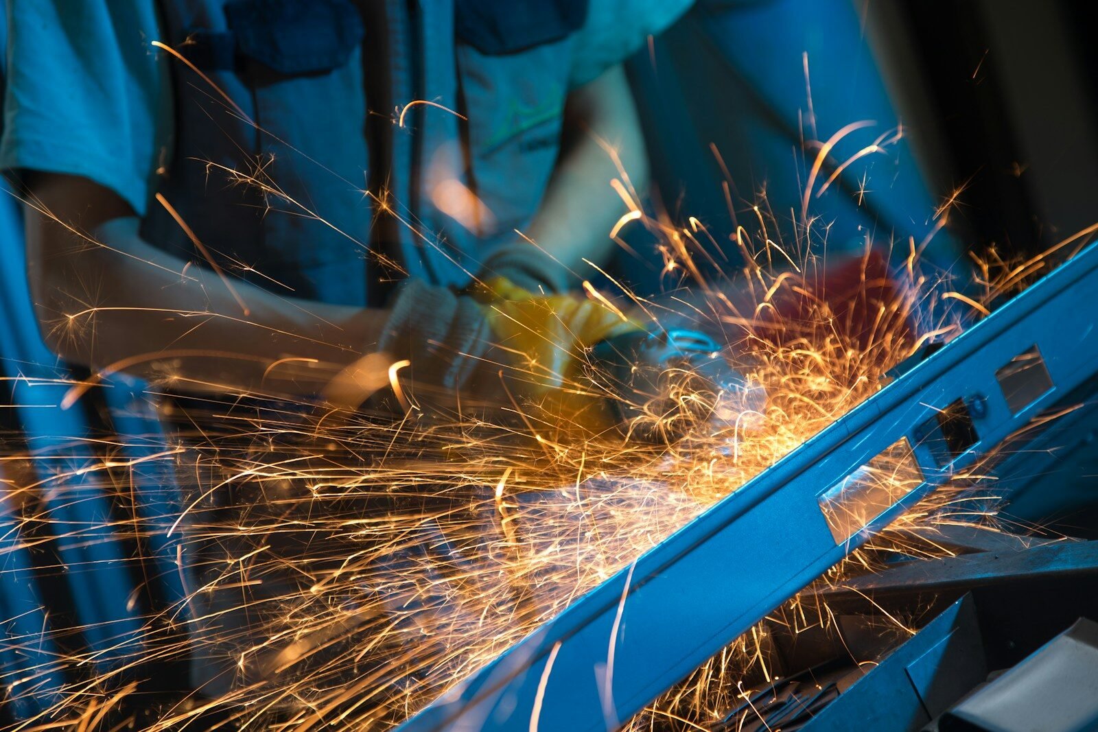 Someone is grinding metal, creating sparks