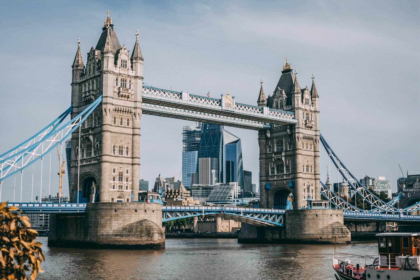 Tower Bridge over the River Thames with modern skyscrapers in London